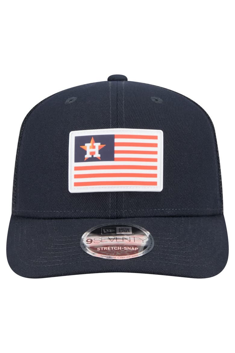 Men's New Era Navy Houston Astros Flag 9SEVENTY COOLERA Stretch-Snap Hat, Alternate, color, Navy