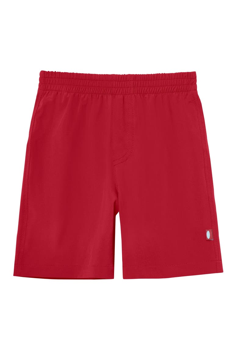 Boys UPF 50+ Soft Stretch Club Above The Knee Swim Trunks, Main, color, Red