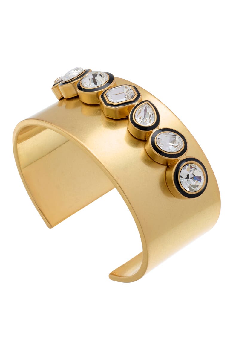 Cressida Crystal & Enamel Cuff Bracelet, Alternate, color, GOLD TONE / CLEAR / BLACK