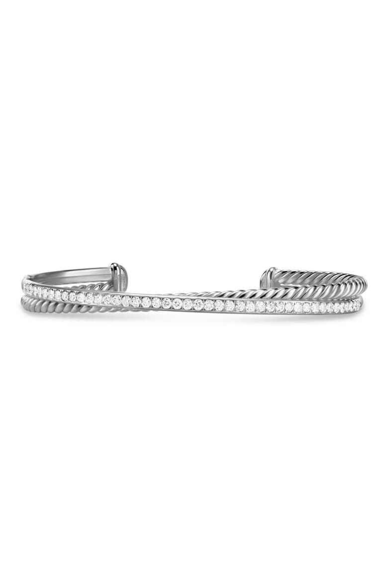 Crossover Two-Row Cuff Bracelet in Sterling Silver with Diamonds, 6mm, Main, color, STERLING SILVER