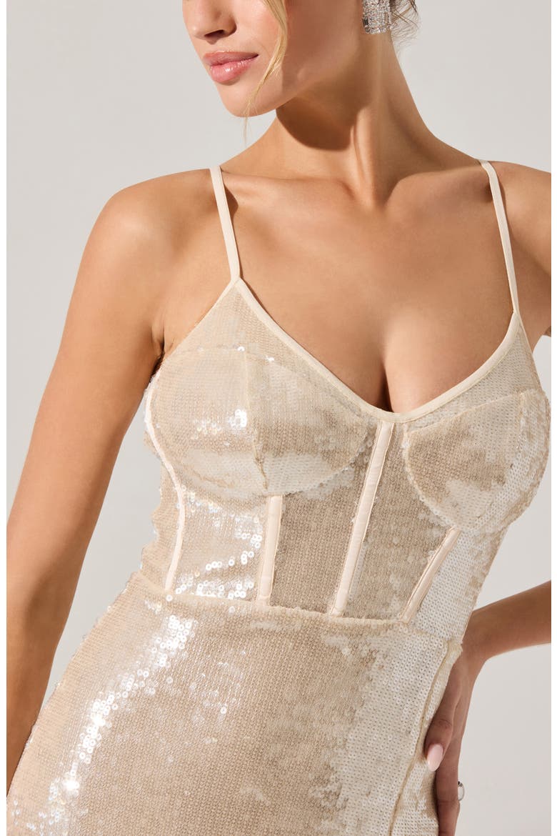 Liese Sequin Corset Midi Dress, Alternate, color, CREAM