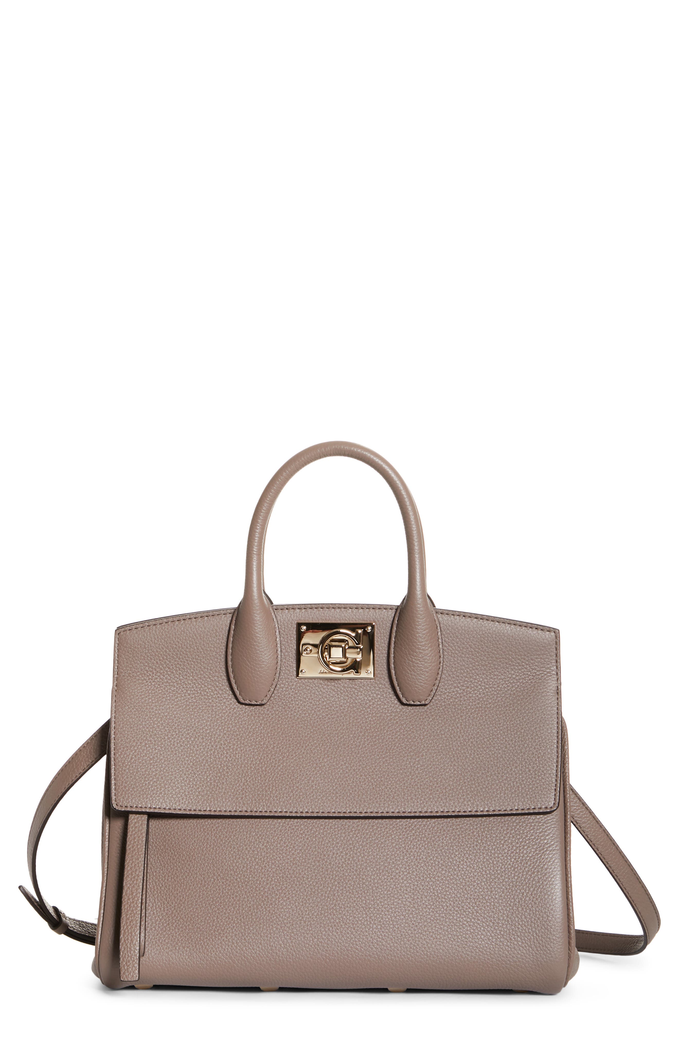 FERRAGAMO The Studio Calfskin Leather Top Handle Bag, Main, color, 