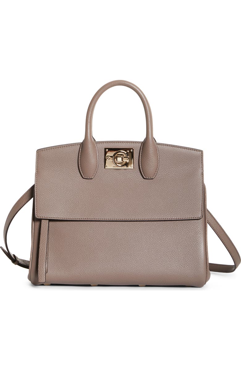 FERRAGAMO The Studio Calfskin Leather Top Handle Bag, Main, color,