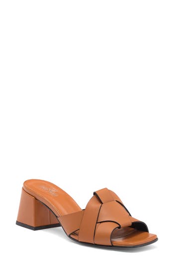2 Twin Hearts Cross Band Block Heel Sandal In Cognac
