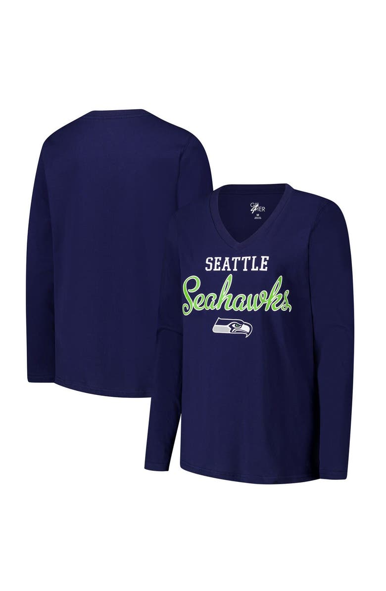 G-III 4HER BY CARL BANKS Women's G-III 4Her by Carl Banks College Navy Seattle Seahawks Post Season Long Sleeve V-Neck T-Shirt, Main, color, College Navy