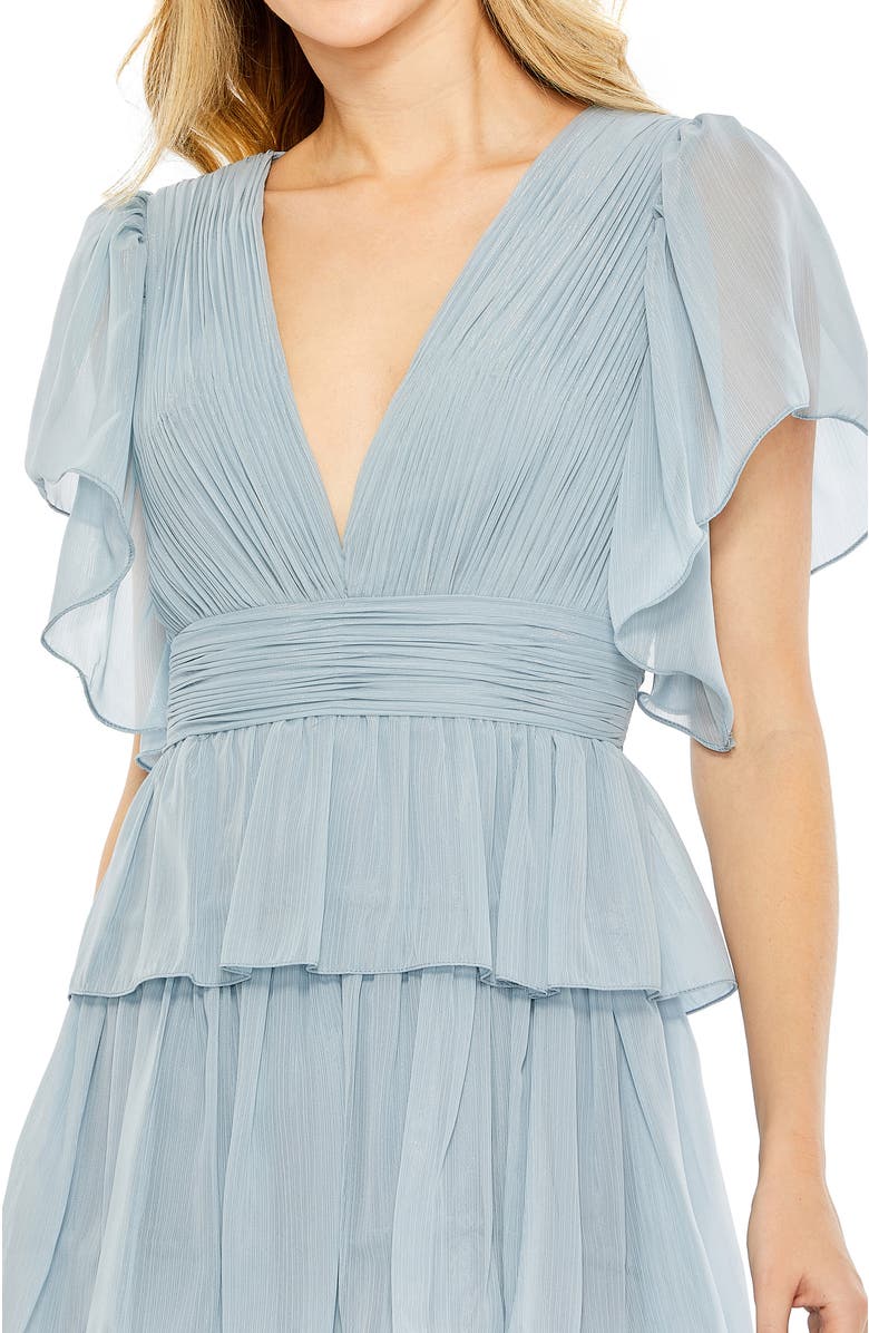 Mac Duggal Women's Flutter Sleeve Tiered Ruffle Chiffon Gown, Alternate, color, Slate Blue