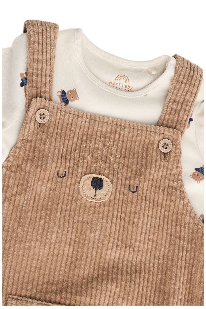 Bear Long Sleeve Bodysuit & Corduroy Overalls Set, Alternate, color, BROWN