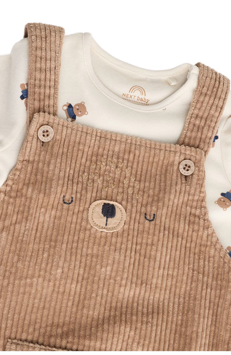 NEXT Bear Long Sleeve Bodysuit & Corduroy Overalls Set, Alternate, color, Brown
