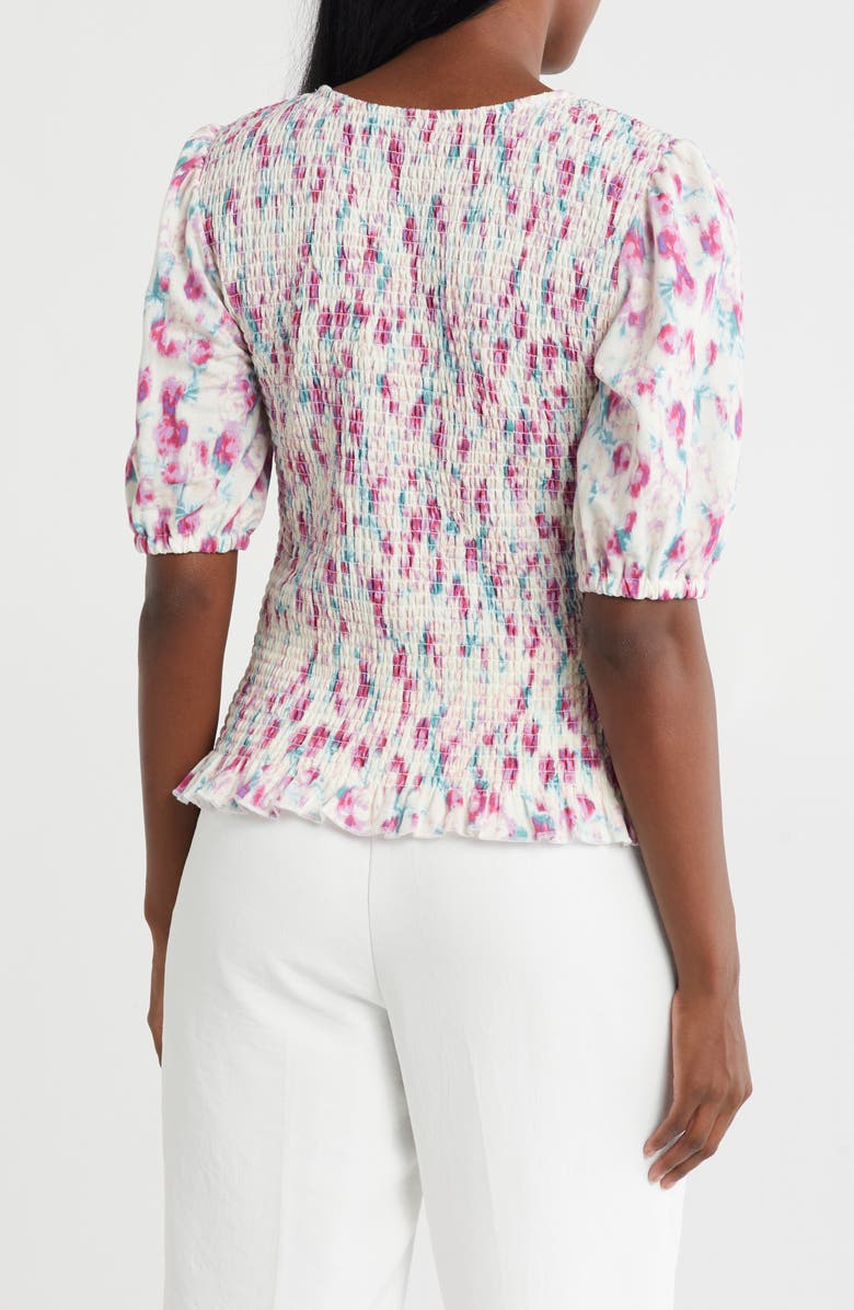 Bobeau Floral Puff Sleeve Smocked Top, Alternate, color, Lavender/ Teal Floral