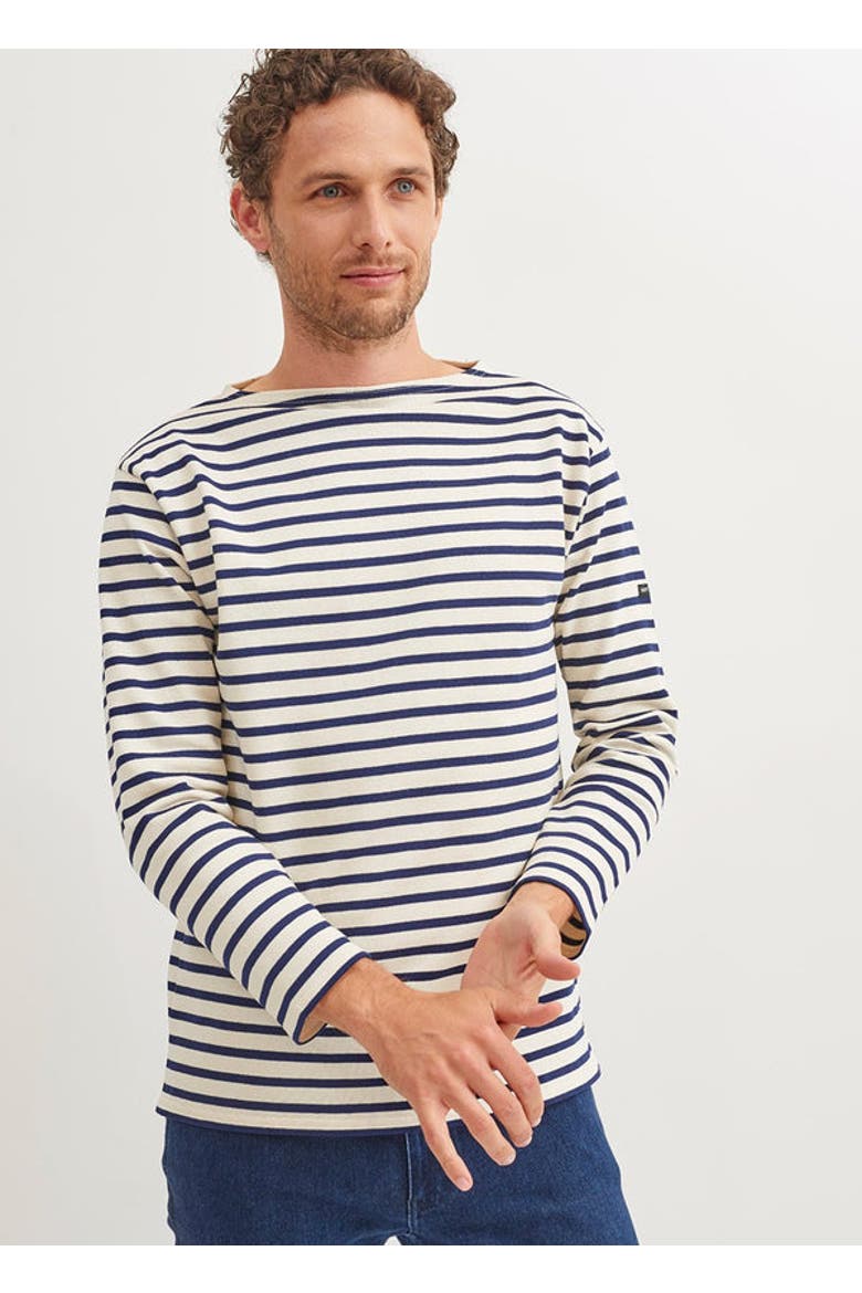 GUILDO - Boat Neck Heavyweight Breton Stripe Shirt, Main, color, ecru/navy