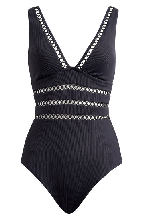 Shop Becca Open Knit Inset One-piece Swimsuit In Black