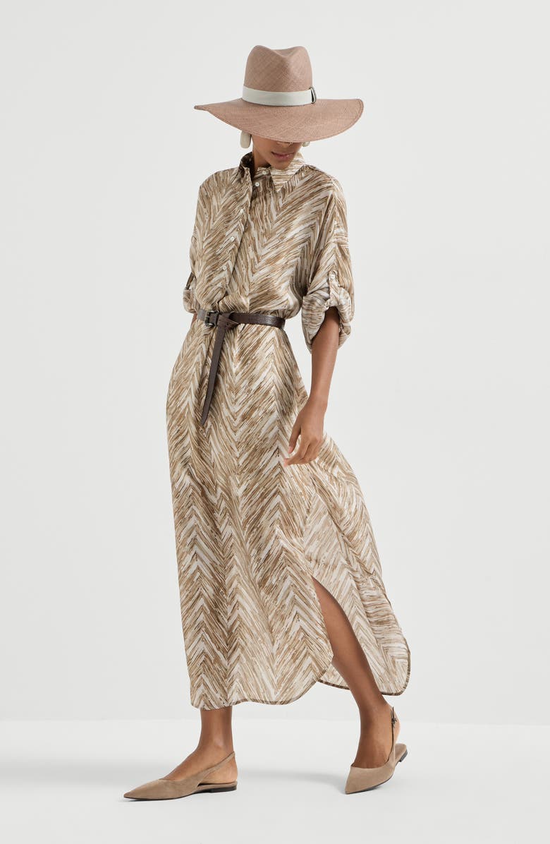 Brunello Cucinelli Chevron print dress, Alternate, color, Beige