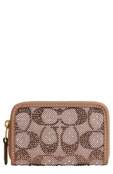 Small Crystal Signature Logo Jacquard Zip Around Card Holder