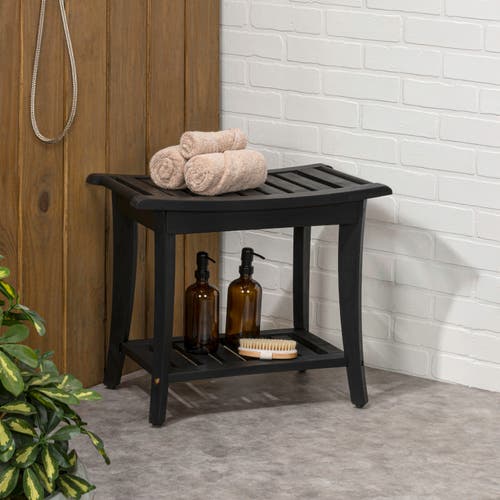 Jonathan Y Tucker 22.1" Traditional Classic Slatted Solid Acacia Wood Indoor/outdoor Shower Bench Wi In Black