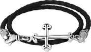 King Baby Thin Braided Leather Traditional Cross Double Wrapped Bracelet