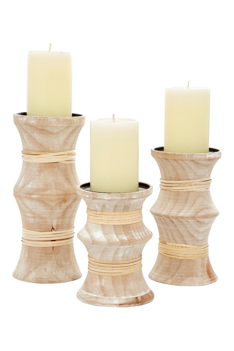 Brown Pine Coastal Candle Holder - Set of 3, Main, color, BROWN