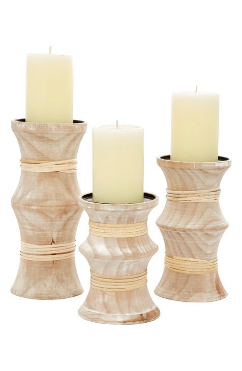 Brown Pine Coastal Candle Holder - Set of 3