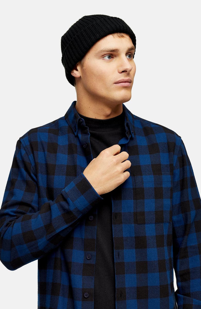 Topman Buffalo Check Button-Down Flannel Shirt, Alternate, color, 