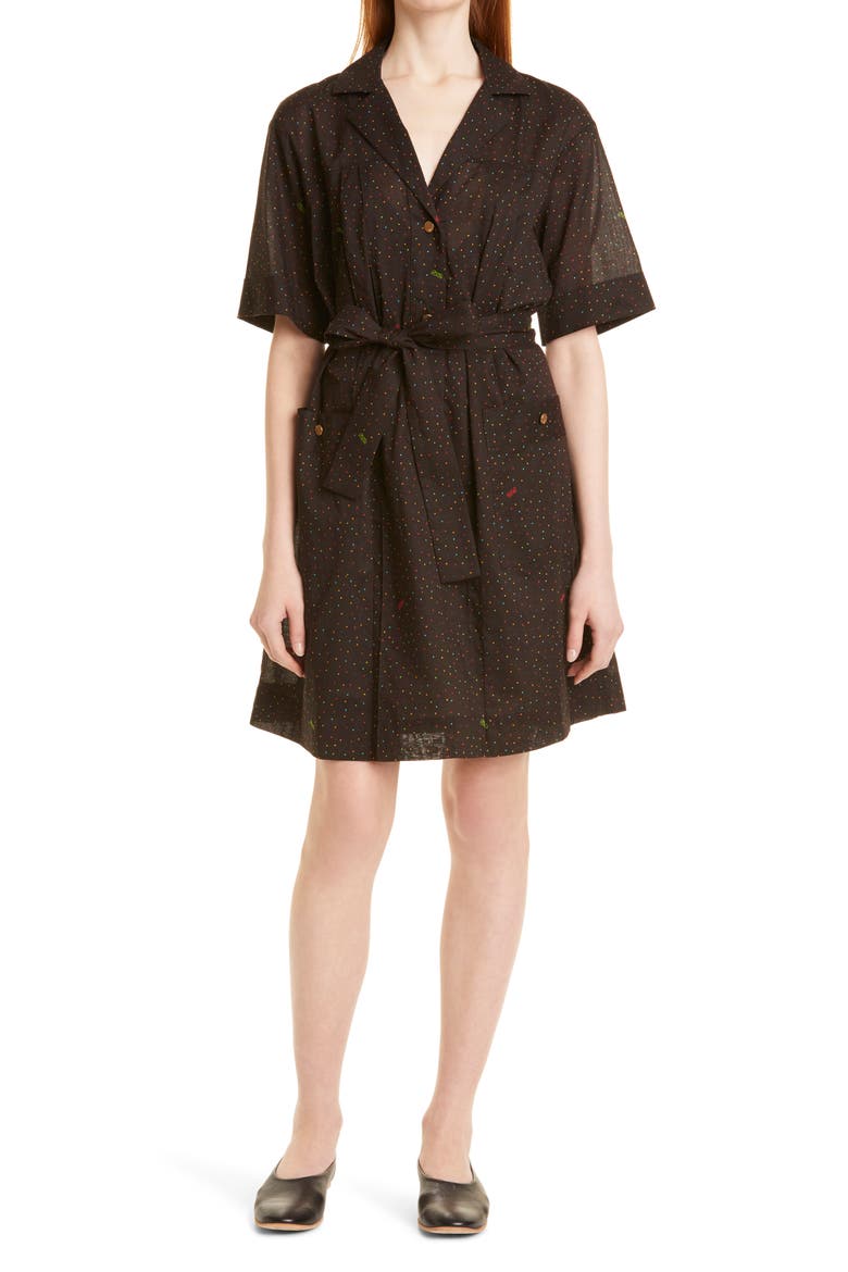 Safari Belted Dress, Main, color, BLACK UNEVEN DOTS