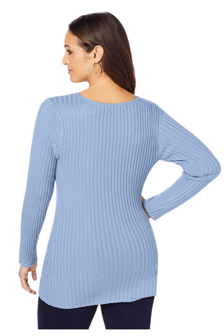 V Neck Ribbed Sweater, Alternate, color, AZURE MIST