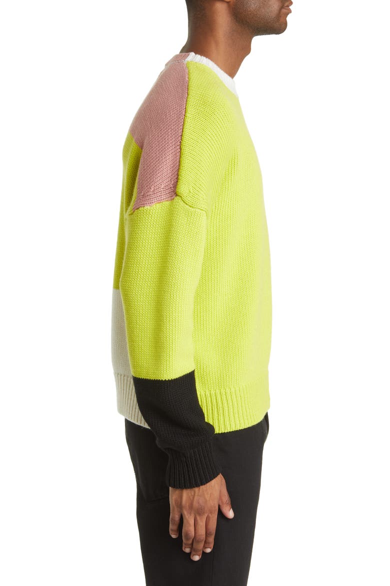 Gender Inclusive Colorblock Merino Wool Sweater, Alternate, color, FLASH LIME MULTI