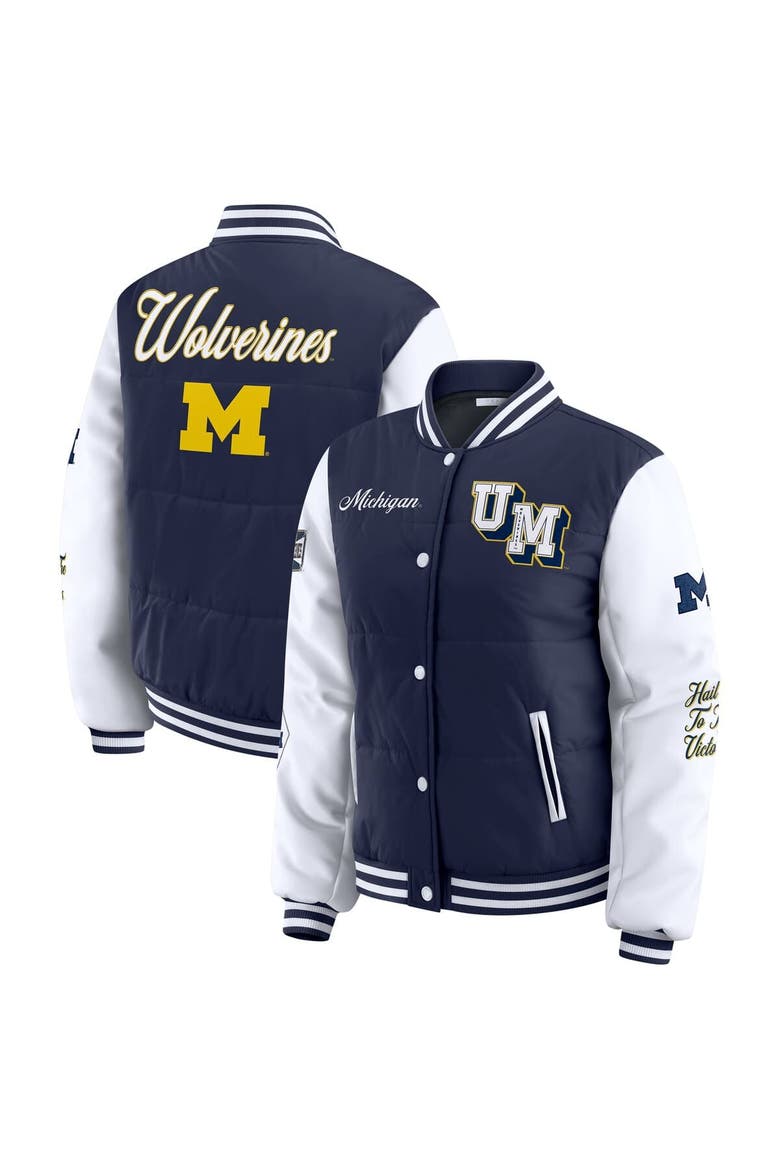 Women's WEAR by Erin Andrews  Navy Michigan Wolverines Varsity Full-Snap Puffer Jacket, Main, color, Navy