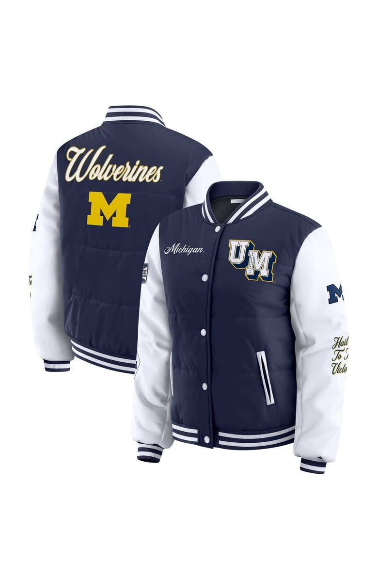 WEAR by Erin Andrews Women's WEAR by Erin Andrews Navy Michigan Wolverines Varsity Full-Snap Puffer Jacket, Main, color, Navy