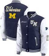 WEAR by Erin Andrews Women's WEAR by Erin Andrews  Navy Michigan Wolverines Varsity Full-Snap Puffer Jacket