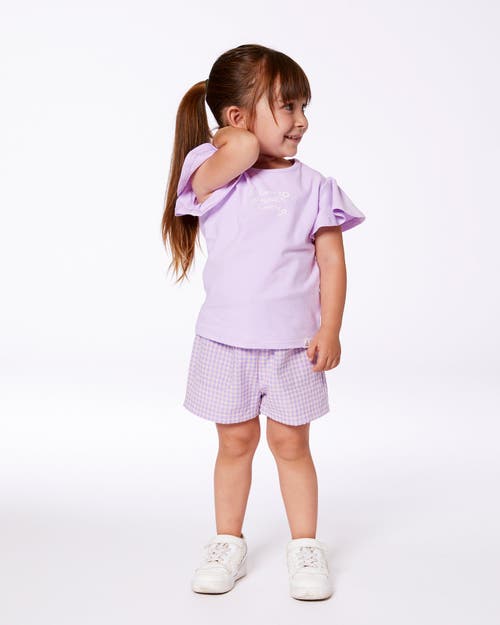 DEUX PAR DEUX DEUX PAR DEUX LITTLE GIRL'S FLUTTER SLEEVE TOP WITH PRINT LILAC