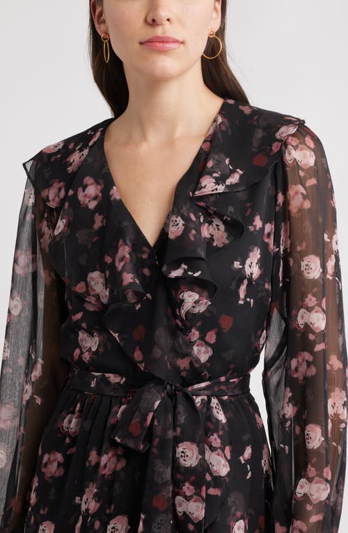 Chelsea28 Floral Ruffle Trim Long Sleeve Chiffon Minidress In Blue