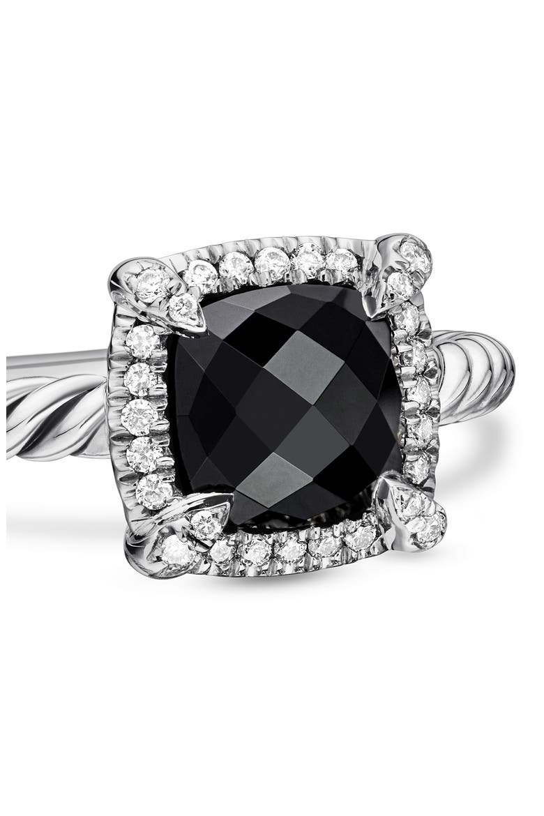 Petite Chatelaine® Pavé Bezel Ring with Semiprecious Stone and Diamonds, Alternate, color, SILVER PAVE/ BLACK ONYX