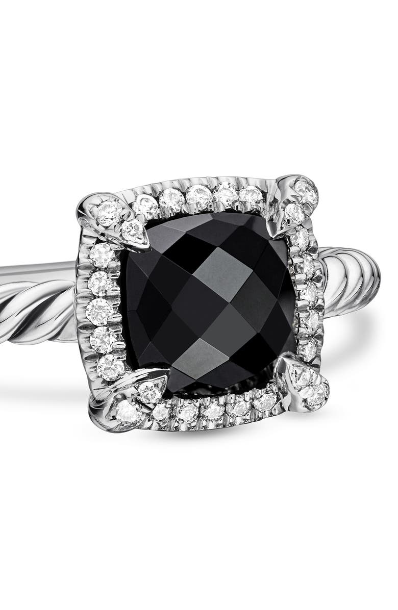 David Yurman Petite Chatelaine<sup>®</sup> Pavé Bezel Ring with Semiprecious Stone and Diamonds, Alternate, color, Silver Pave/ Black Onyx