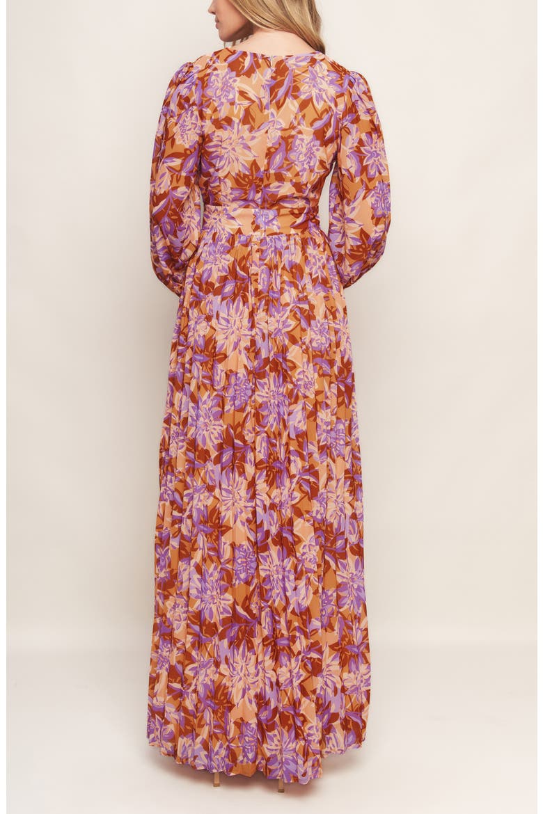 Print Long Sleeve Maxi Dress, Alternate, color, TAUPE LAVENDER