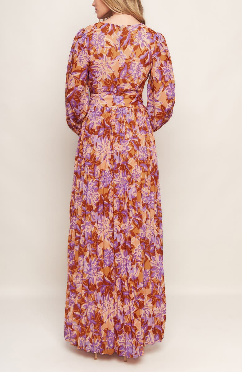 FLYING TOMATO Print Long Sleeve Maxi Dress, Alternate, color, Taupe Lavender