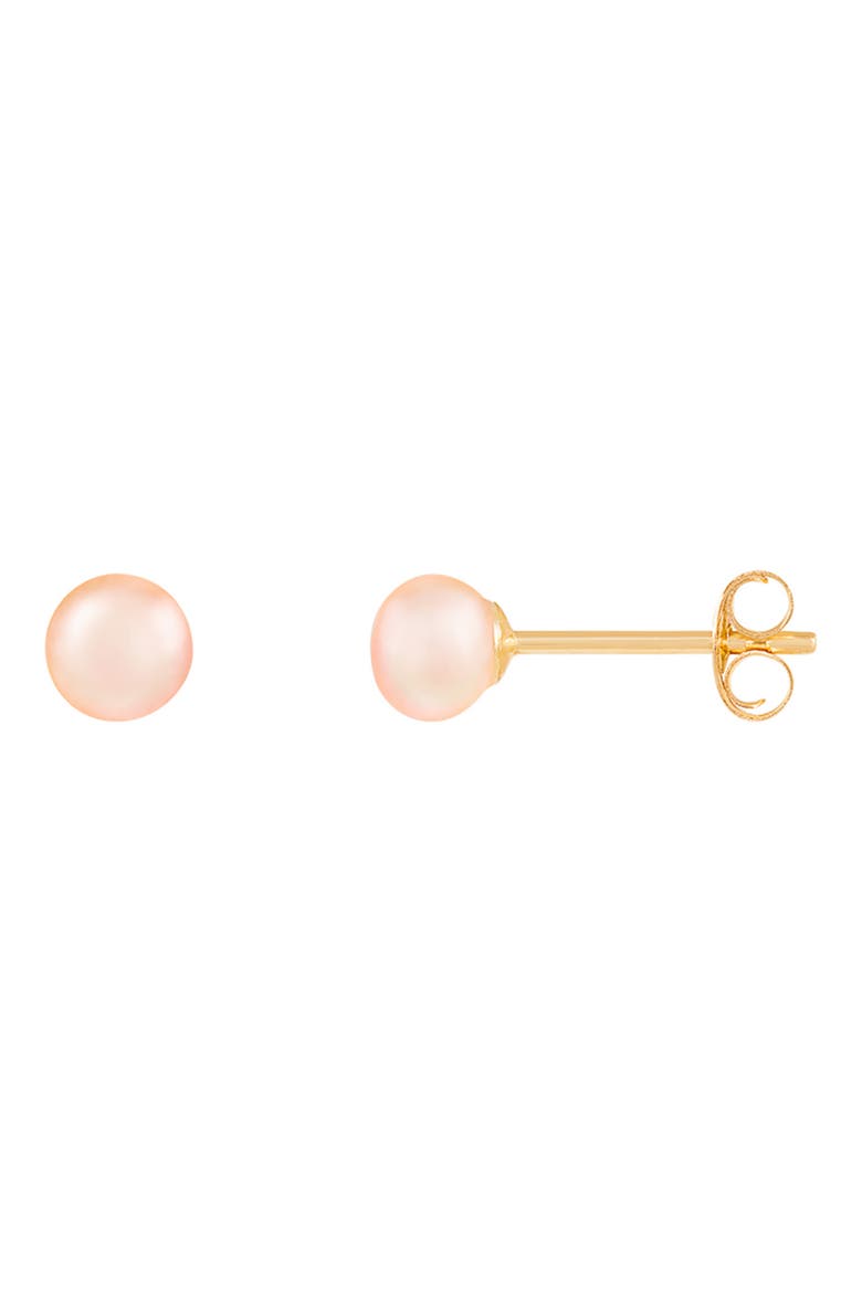 14K Yellow Gold 5-5.5mm Pink Cultured Freshwater Pearl Stud Earrings, Alternate, color, PINK