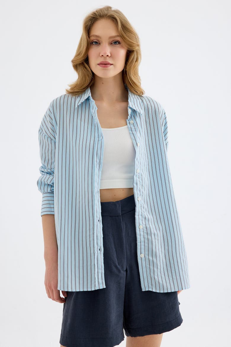 Vionne Oversized Striped Viscose Shirt, Alternate, color, Blue