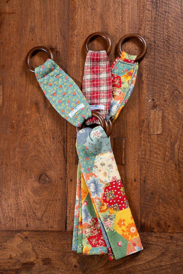 County Fair Tea Towel + Set of 3 Wooden Loop Hangers, Alternate, color, Multi