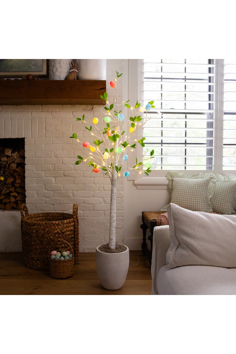 5-ft Pre-Lit Artificial Blooming Easter Egg Twig Tree with 18 Warm White LED Lights, Alternate, color, White