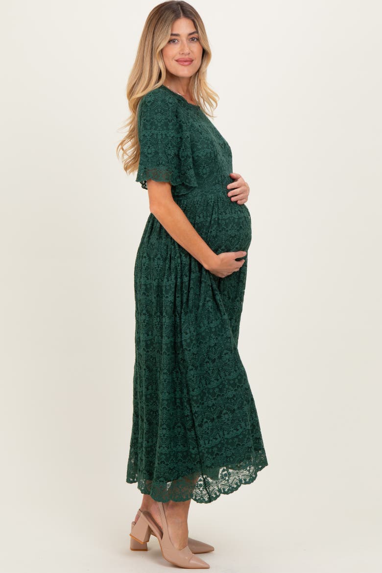 Floral Lace Midi Dress, Alternate, color, Forest Green