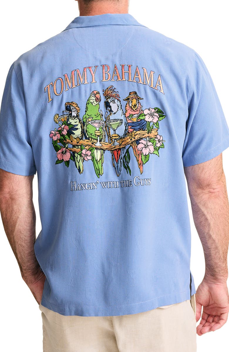 Tommy Bahama Hangin' with The Guys Embroidered Silk Camp Shirt, Alternate, color, French Blue