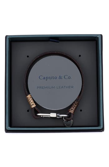 Caputo & Co Embossed Multistripe Leather Bracelet In Brown