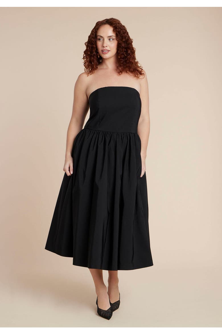 Strapless Flare Midi Dress, Alternate, color, BLACK ONYX
