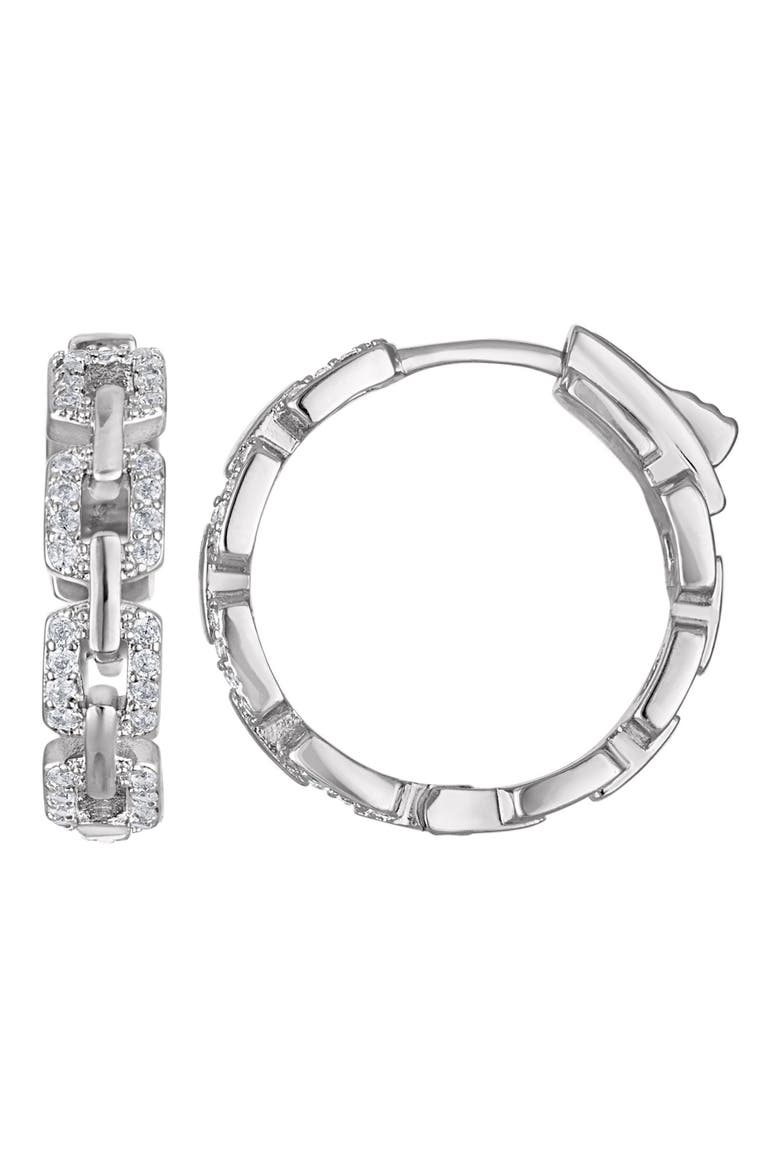 Pavé Cubic Zirconia Link Huggie Hoop Earrings, Main, color, WHITE