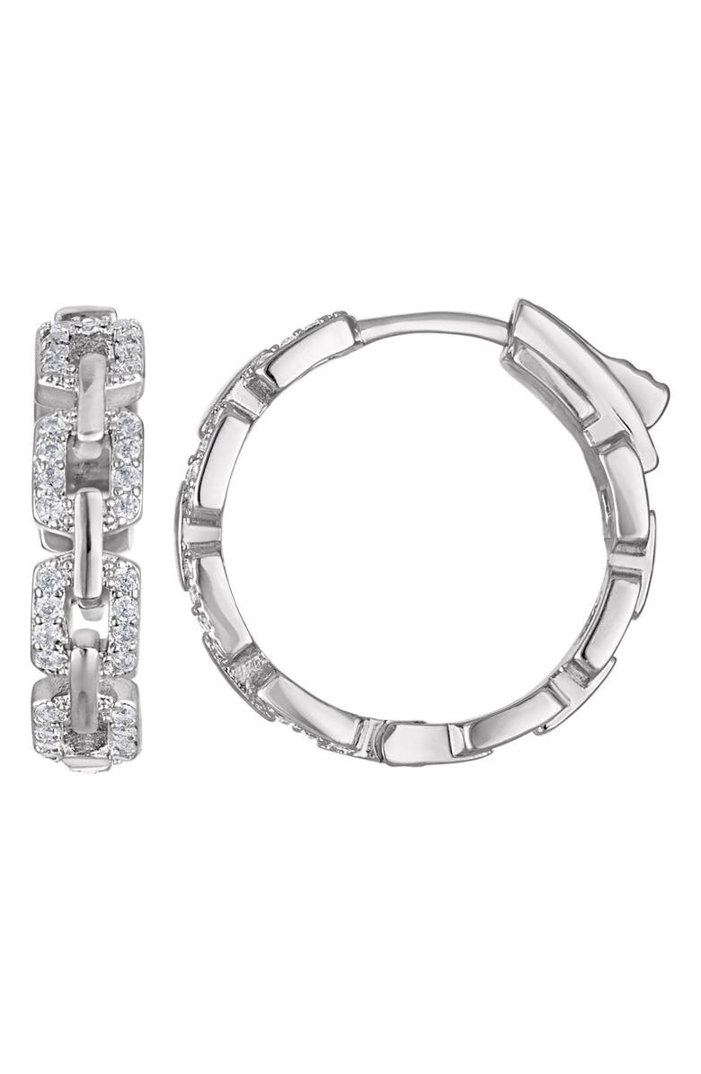 FZN Pavé Cubic Zirconia Link Huggie Hoop Earrings, Main, color, White