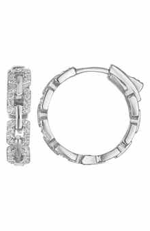 FZN Pavé Cubic Zirconia Link Huggie Hoop Earrings