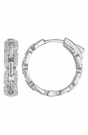 Pavé Cubic Zirconia Link Huggie Hoop Earrings