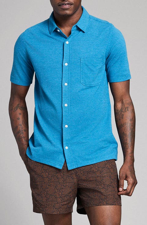 Textured Treme Knit Short Sleeve Button-Up Shirt