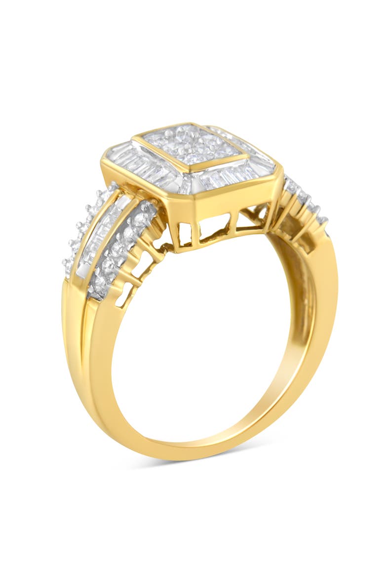 10K Yellow Gold 1.0Cttw Round and Baguette Diamond Cocktail Ring, Alternate, color, Yellow Gold