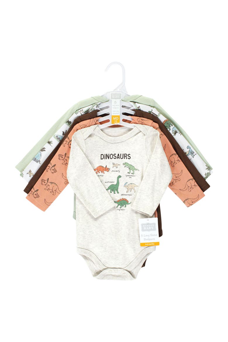 Cotton Long-sleeve Bodysuits 5-pack, Alternate, color, Dinosaur Adventures 5-Pack