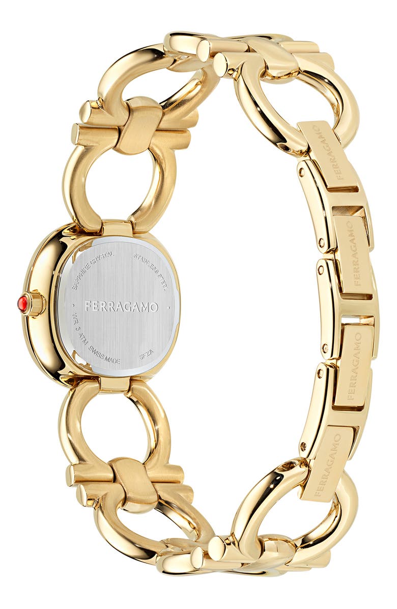 FERRAGAMO Double Gancini Bracelet Watch, 25mm, Alternate, color, Yellow Gold